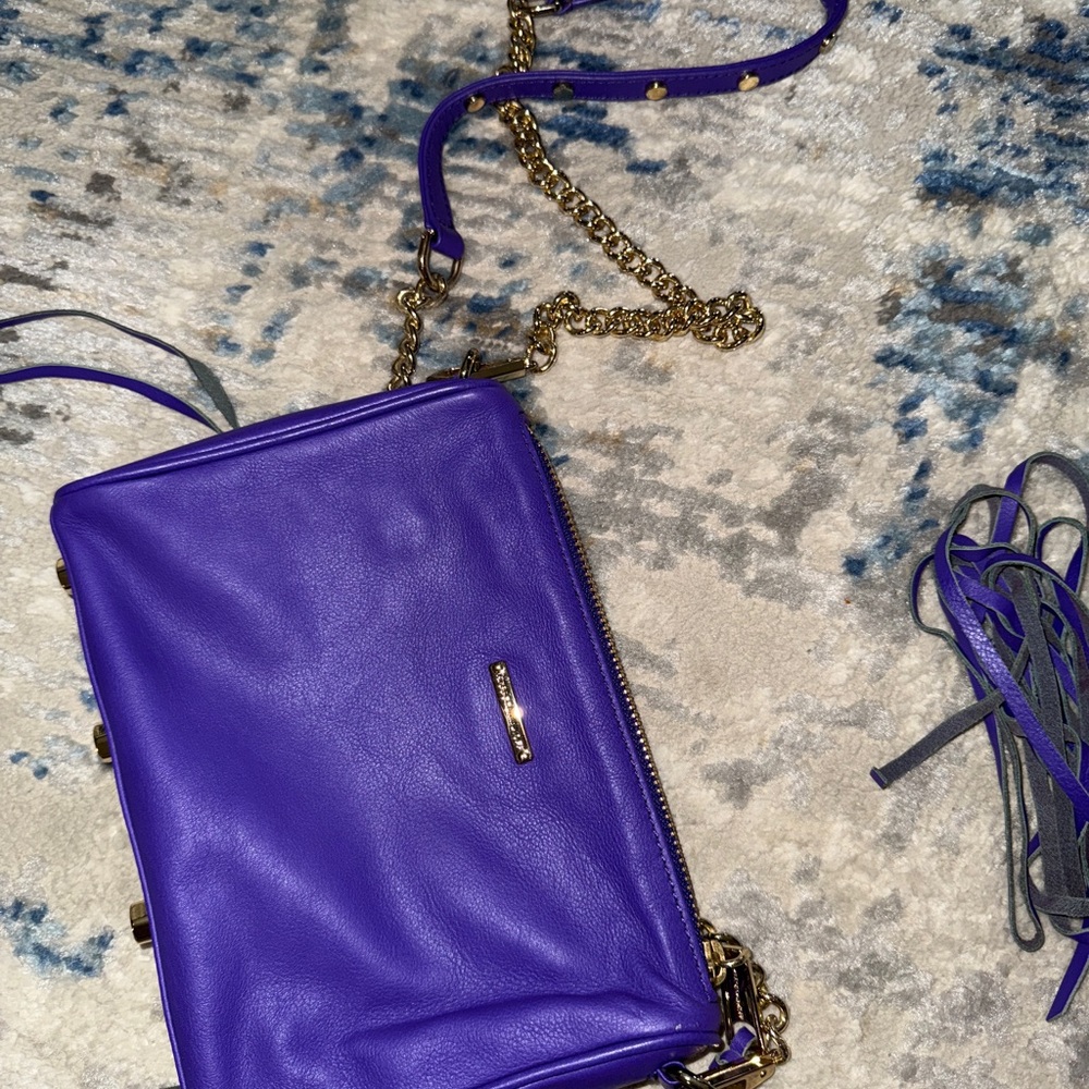 Rebecca Minkoff Purple Zipper MAC Crossbody Bag with Gold Chain extra tassels - Picture 5 of 6